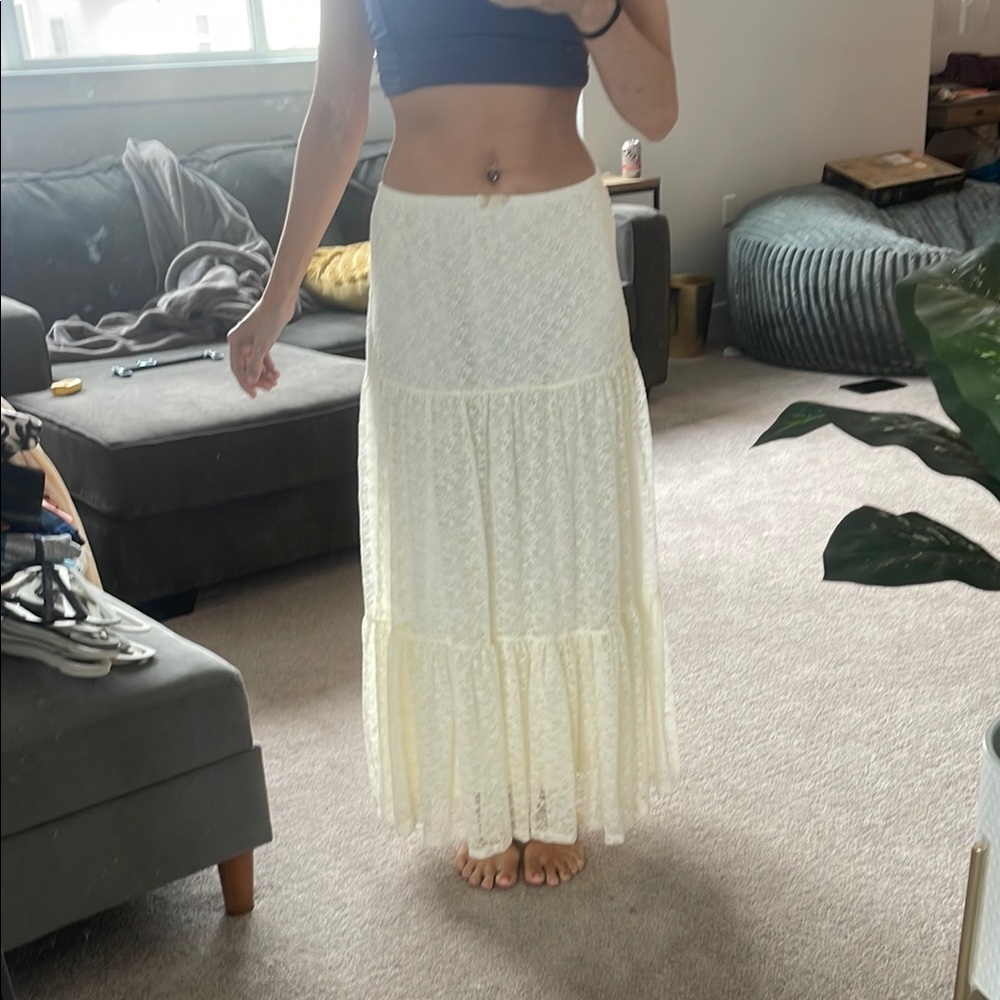 Forever 21 Cream Tiered Maxi Skirt Resort Wear